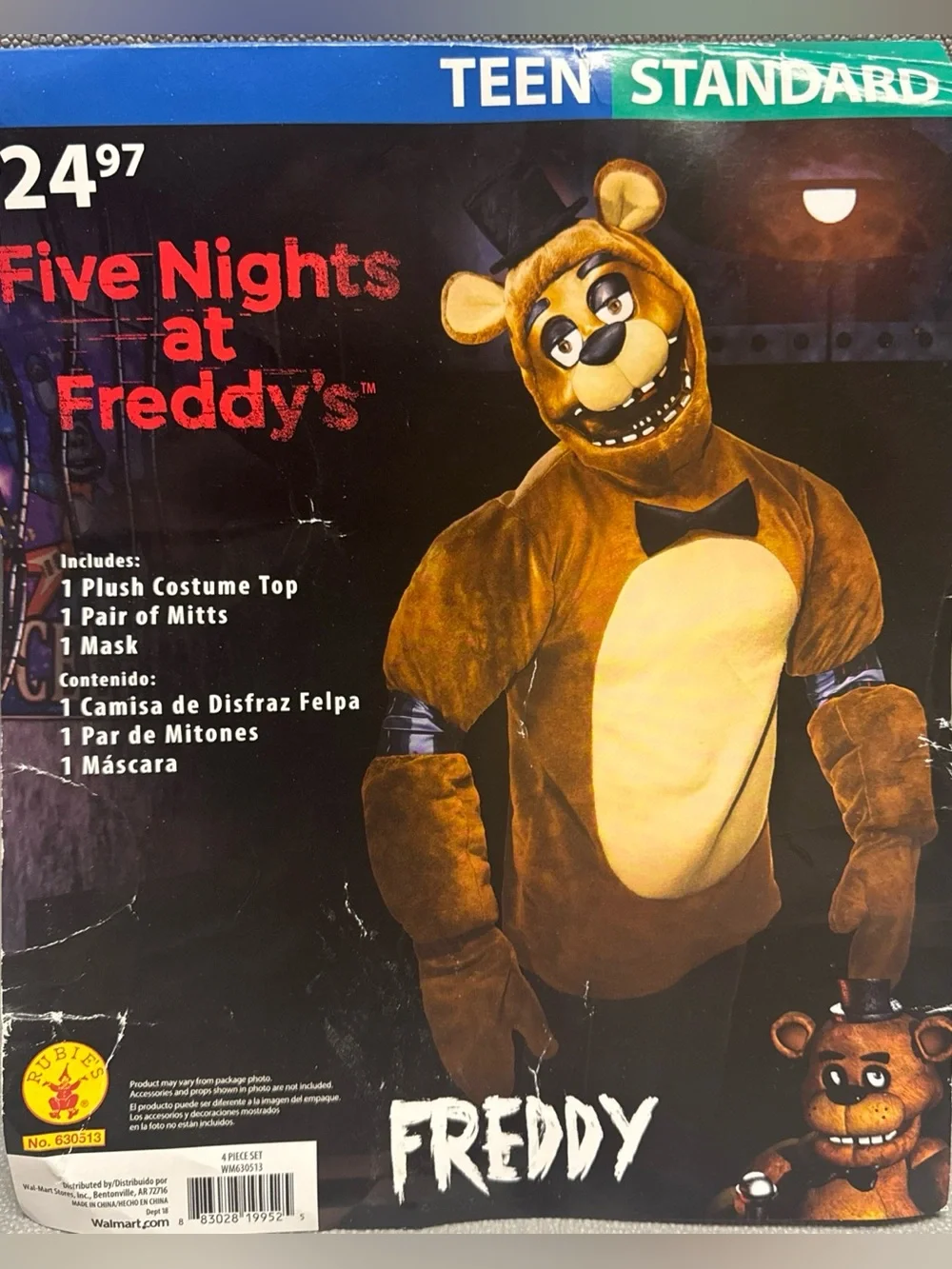 Five Nights at Freddy's Teen Standard Freddy Fazbear Costume: Top, Mask, Mitts